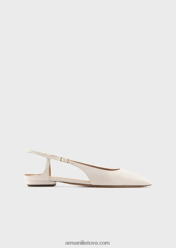 moterys smėlio spalvos Armani nappa odos slingback balerinos su smailiu pirštu 02482X495