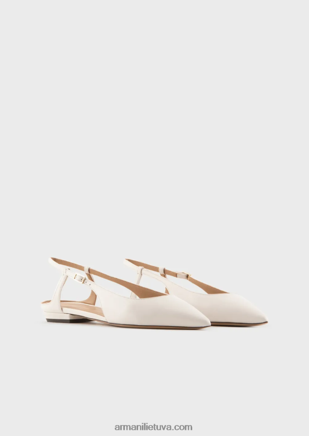 moterys smėlio spalvos Armani nappa odos slingback balerinos su smailiu pirštu 02482X495