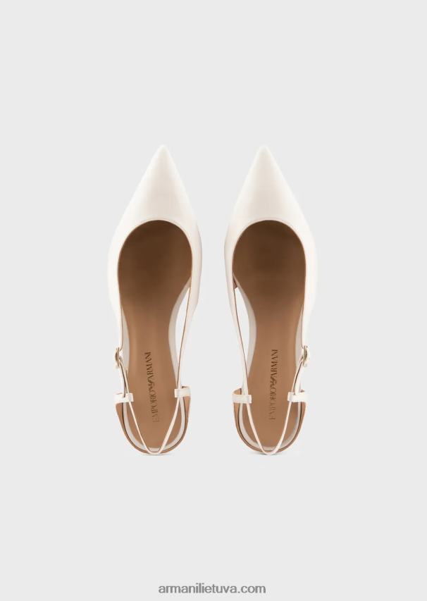 moterys smėlio spalvos Armani nappa odos slingback balerinos su smailiu pirštu 02482X495