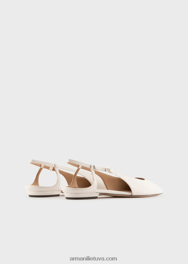 moterys smėlio spalvos Armani nappa odos slingback balerinos su smailiu pirštu 02482X495