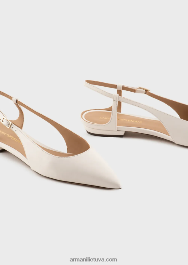 moterys smėlio spalvos Armani nappa odos slingback balerinos su smailiu pirštu 02482X495