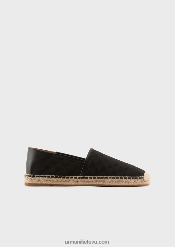 vyrų juodas Armani medžiaginės espadrilės su žakardo ereliu 02482X1850