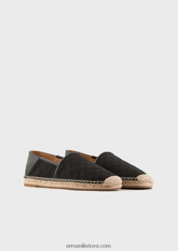 vyrų juodas Armani medžiaginės espadrilės su žakardo ereliu 02482X1850