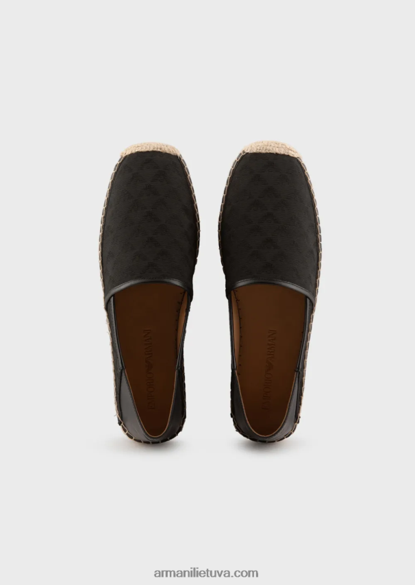 vyrų juodas Armani medžiaginės espadrilės su žakardo ereliu 02482X1850