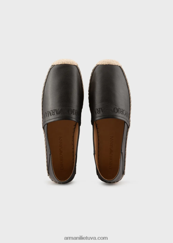 vyrų juodas Armani odinės espadrilės su logotipu išsiuvinėtos 02482X1852