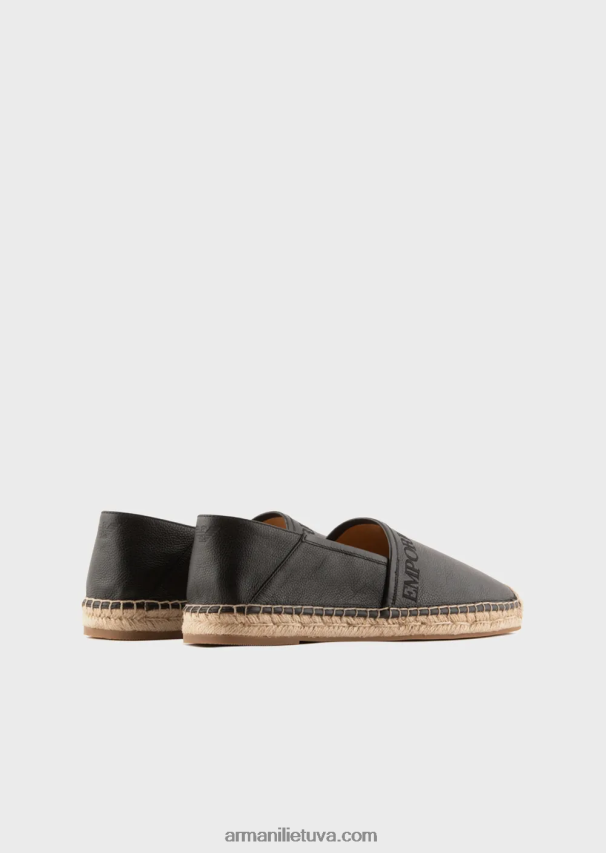 vyrų juodas Armani odinės espadrilės su logotipu išsiuvinėtos 02482X1852
