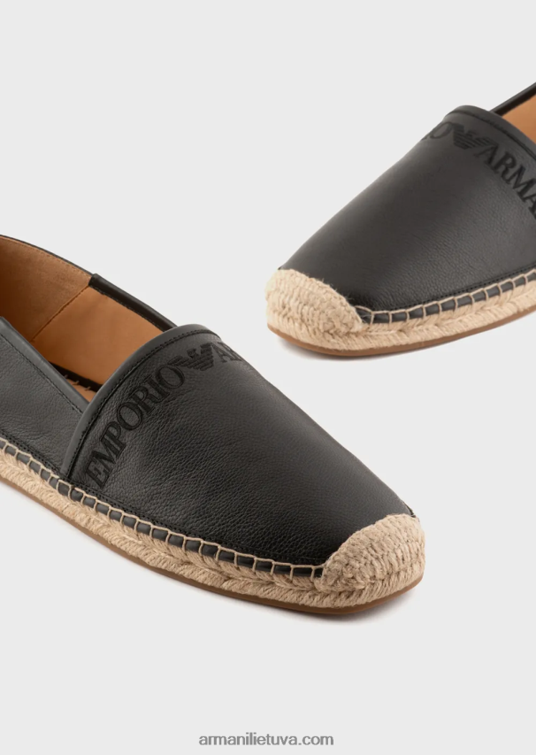 vyrų juodas Armani odinės espadrilės su logotipu išsiuvinėtos 02482X1852