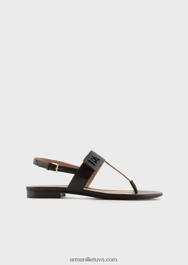 moterys juodas Armani Nappa odiniai flip-flop sandalai su ea logotipu 02482X532