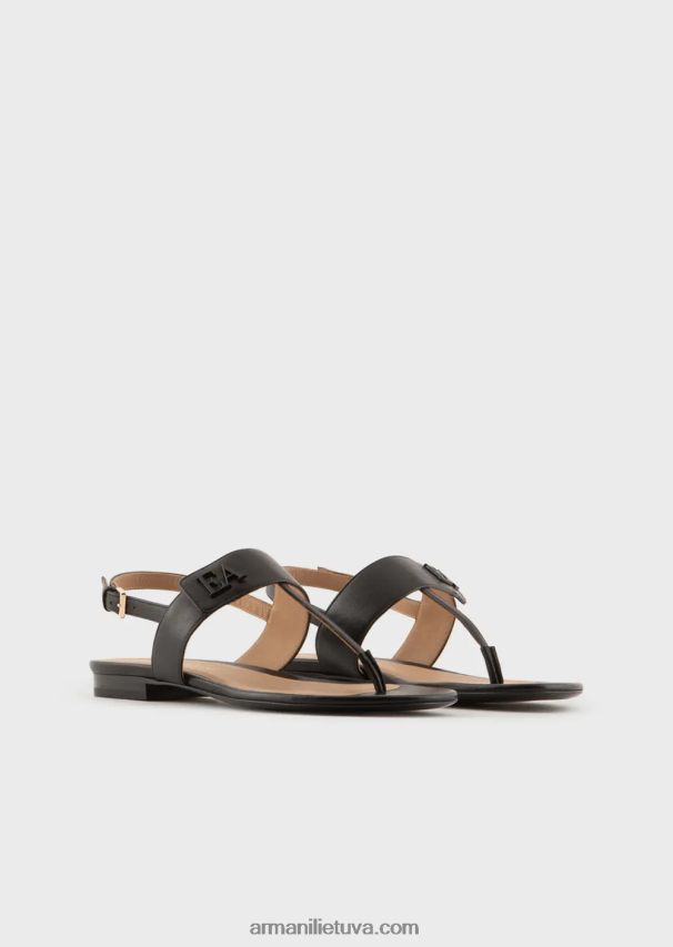 moterys juodas Armani Nappa odiniai flip-flop sandalai su ea logotipu 02482X532