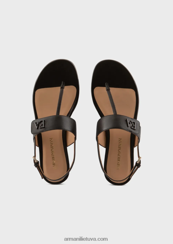 moterys juodas Armani Nappa odiniai flip-flop sandalai su ea logotipu 02482X532