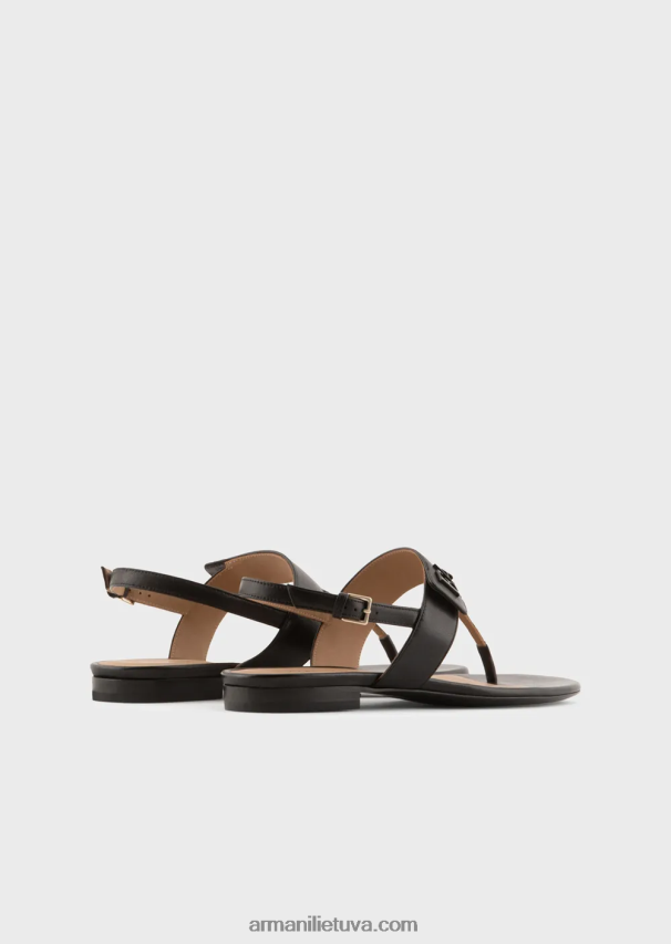 moterys juodas Armani Nappa odiniai flip-flop sandalai su ea logotipu 02482X532