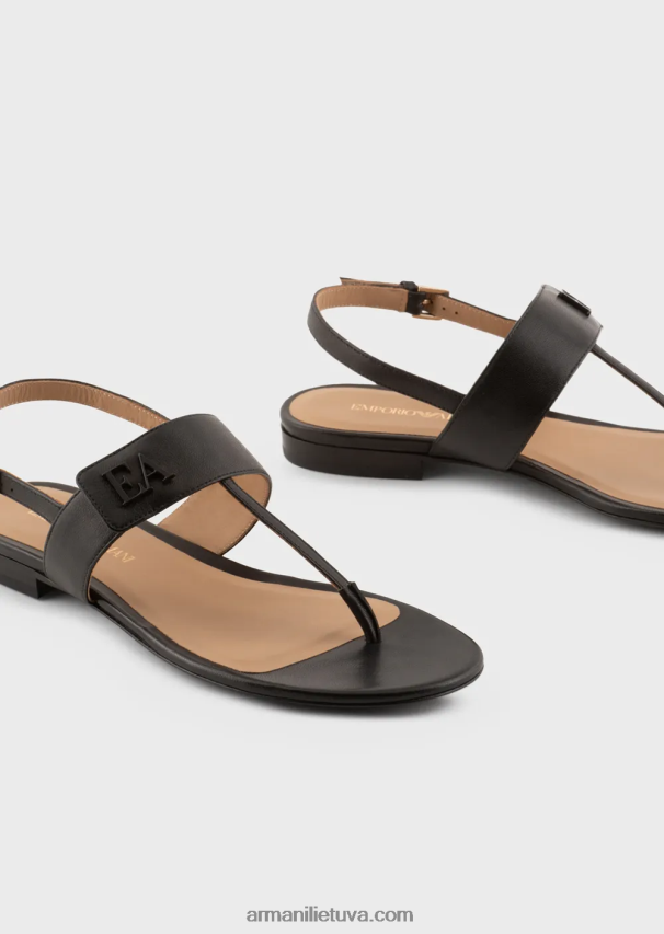 moterys juodas Armani Nappa odiniai flip-flop sandalai su ea logotipu 02482X532