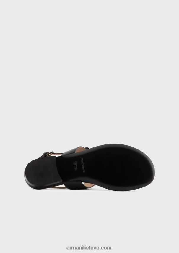 moterys juodas Armani Nappa odiniai flip-flop sandalai su ea logotipu 02482X532