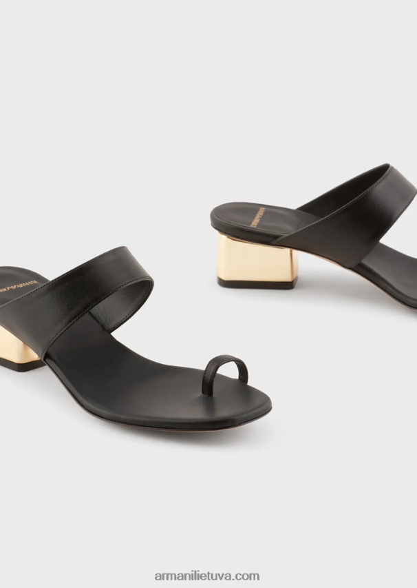 moterys juodas Armani Nappa odos basutės su laminuotu kulnu 02482X528