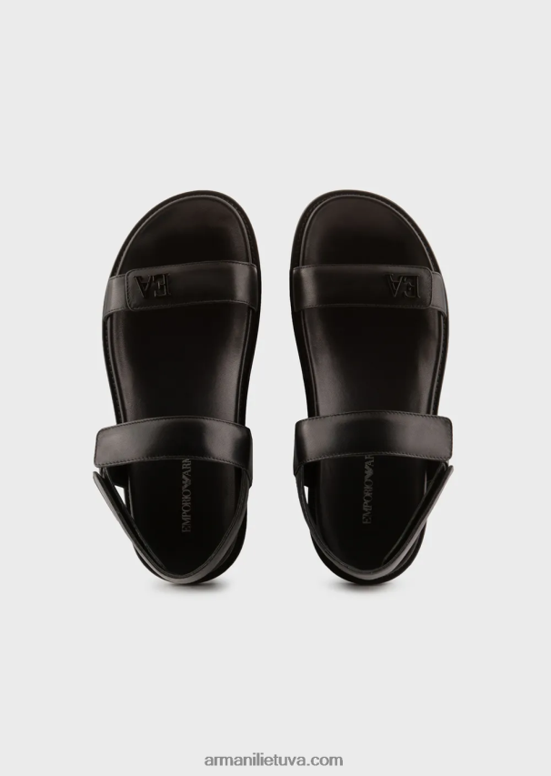moterys juodas Armani dvijuostės sandalai iš nappa odos su ea logotipu 02482X538