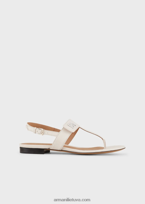 moterys pieno baltumo Armani Nappa odiniai flip-flop sandalai su ea logotipu 02482X533