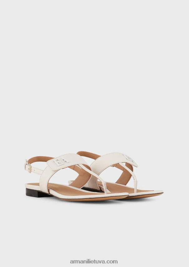 moterys pieno baltumo Armani Nappa odiniai flip-flop sandalai su ea logotipu 02482X533