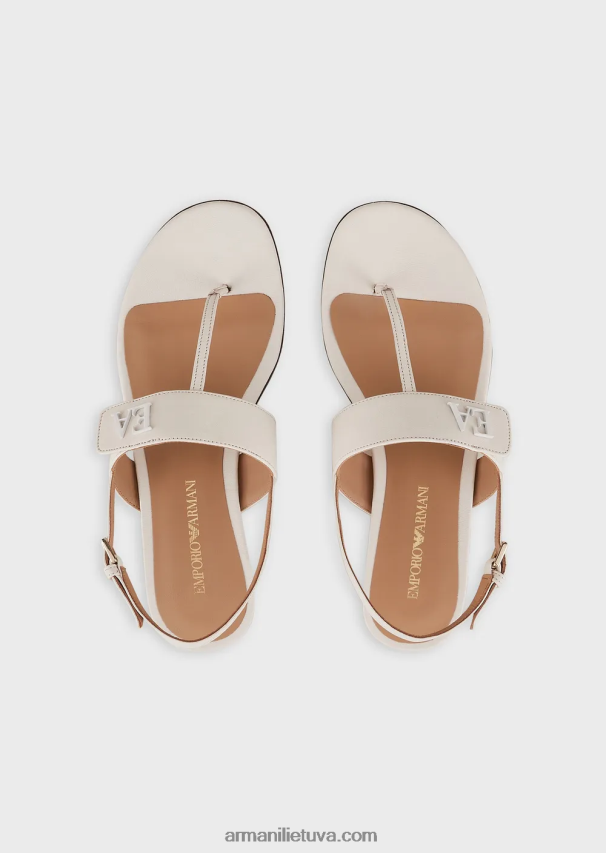 moterys pieno baltumo Armani Nappa odiniai flip-flop sandalai su ea logotipu 02482X533