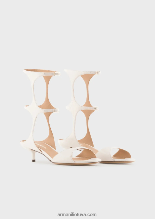 moterys pieno baltumo Armani sandalai su nappa odos geometrine koja ir kulnu 02482X526