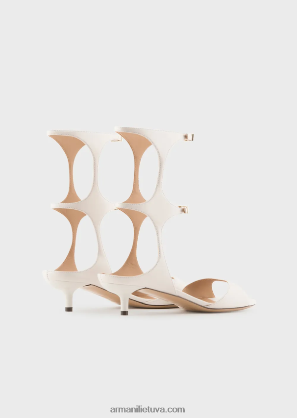 moterys pieno baltumo Armani sandalai su nappa odos geometrine koja ir kulnu 02482X526