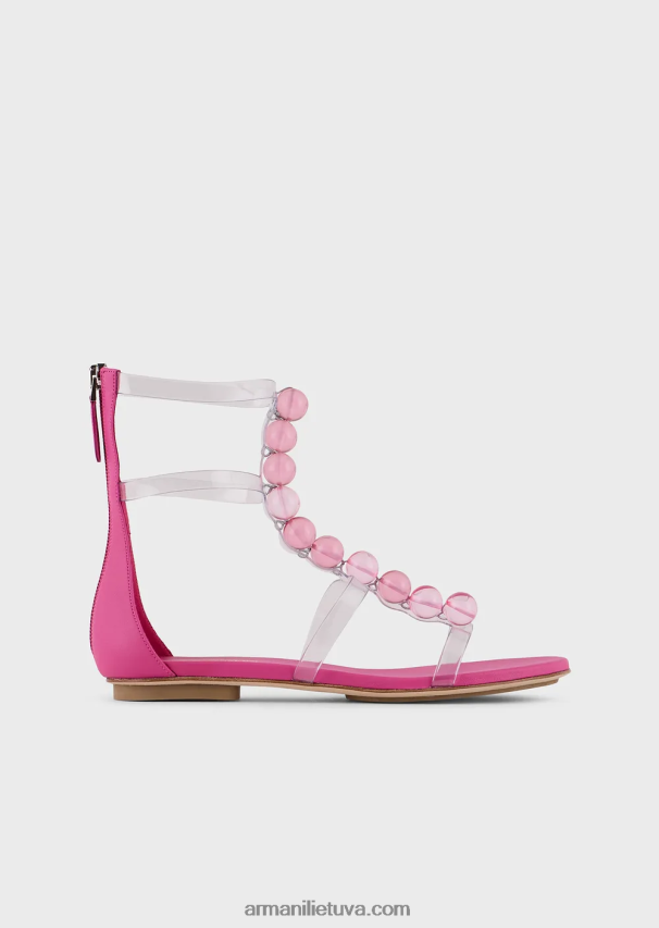 moterys rožinis Armani PVC sandalai su stiklo karoliukais 02482X541
