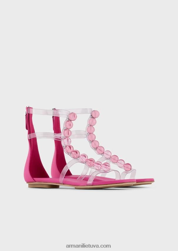 moterys rožinis Armani PVC sandalai su stiklo karoliukais 02482X541