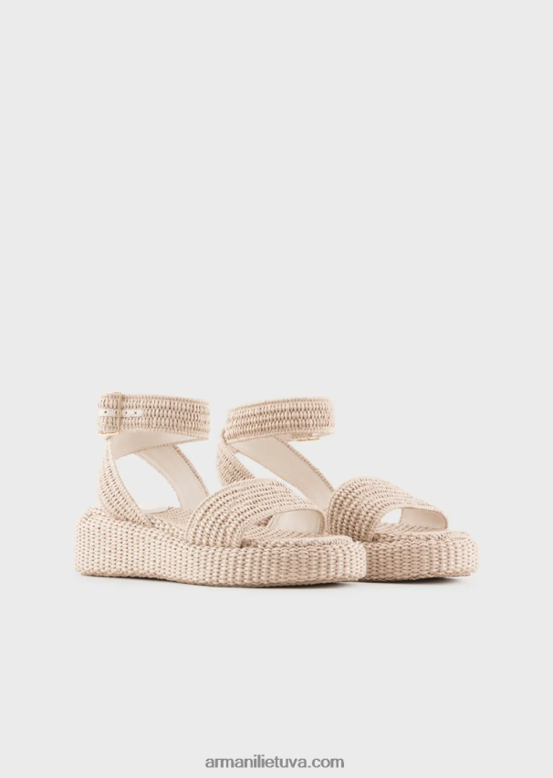 moterys smėlio spalvos Armani pinti basutės su rafijos dirželiu 02482X536