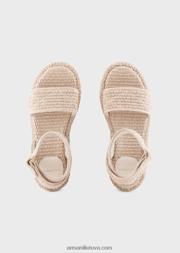moterys smėlio spalvos Armani pinti basutės su rafijos dirželiu 02482X536