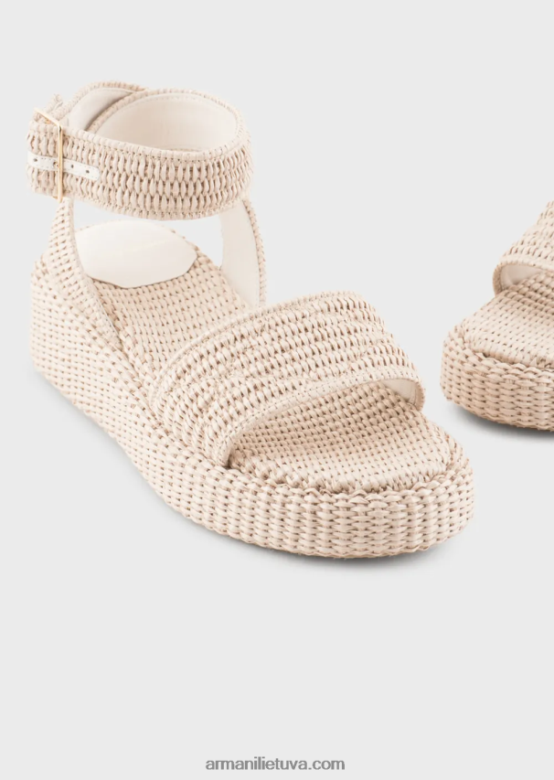 moterys smėlio spalvos Armani pinti basutės su rafijos dirželiu 02482X536
