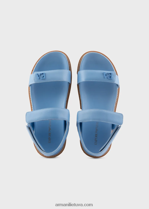 moterys žydros spalvos Armani dvijuostės sandalai iš nappa odos su ea logotipu 02482X539