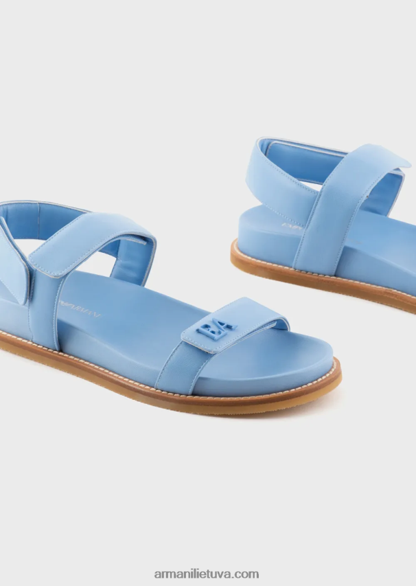 moterys žydros spalvos Armani dvijuostės sandalai iš nappa odos su ea logotipu 02482X539