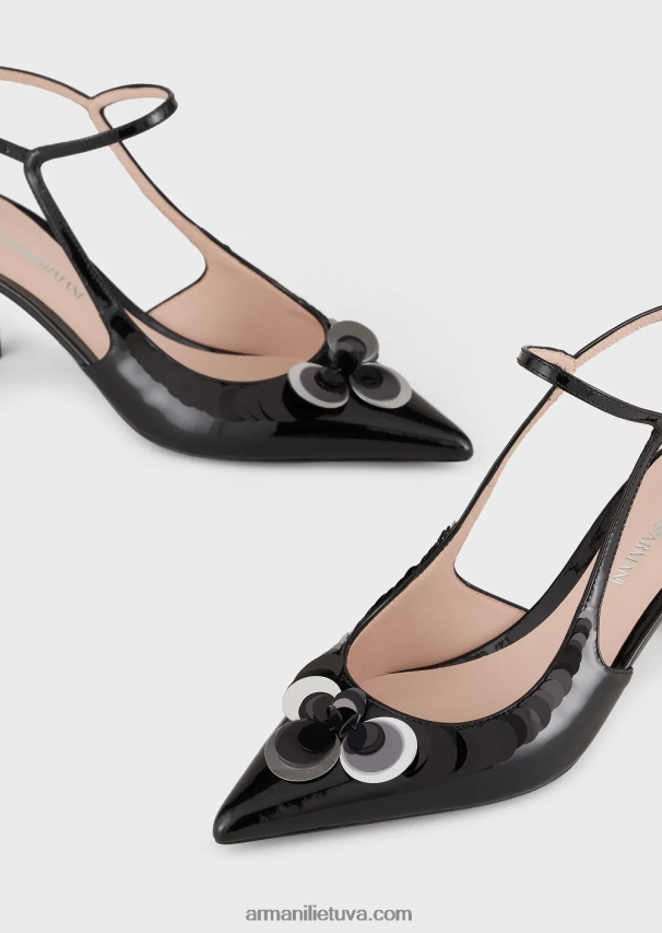 moterysArmani lakuotos odos slingback lauko batai su dideliais blizgučiais 02482X510