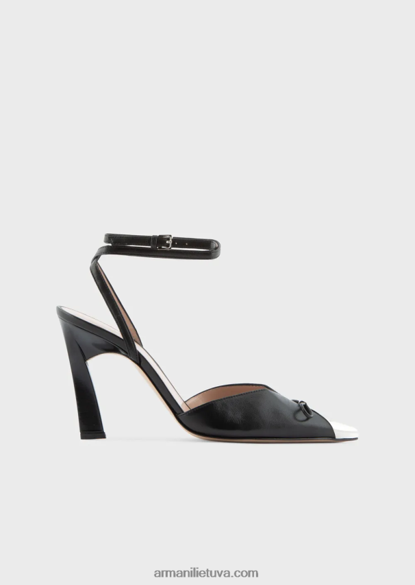 moterys juodas Armani Nappa odiniai batai su dirželiais su metaliniais pirštais 02482X506