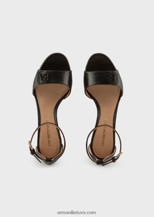 moterys juodas Armani Nappa odos sandalai su kulnais su ea logotipu 02482X512