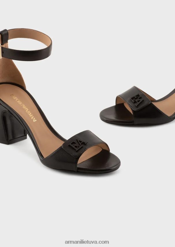 moterys juodas Armani Nappa odos sandalai su kulnais su ea logotipu 02482X512