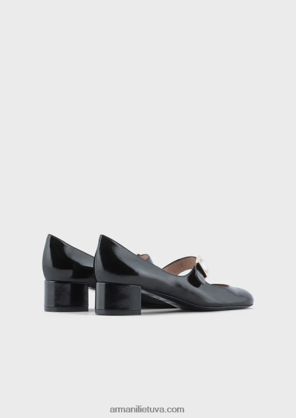 moterys juodas Armani lakuota oda Mary Janes su geometrinėmis detalėmis 02482X508