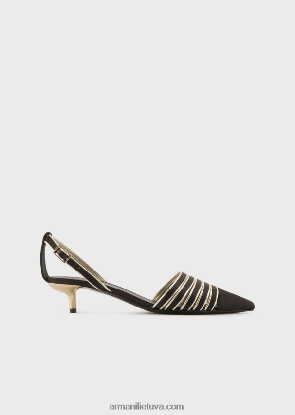 moterys juodas Armani satininiai ir laminuotos „nappa“ odos „slingback“ lauko batai 02482X509