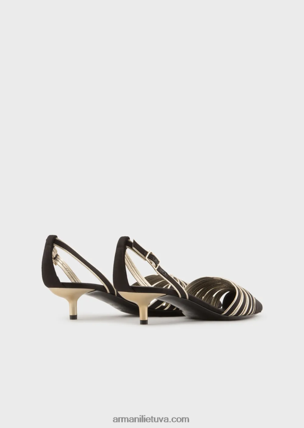 moterys juodas Armani satininiai ir laminuotos „nappa“ odos „slingback“ lauko batai 02482X509