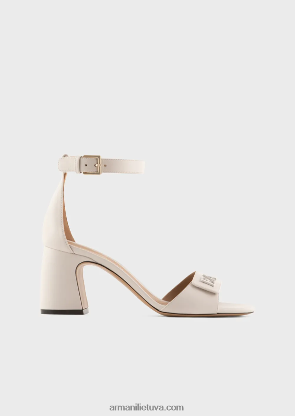 moterys pieno baltumo Armani Nappa odos sandalai su kulnais su ea logotipu 02482X513