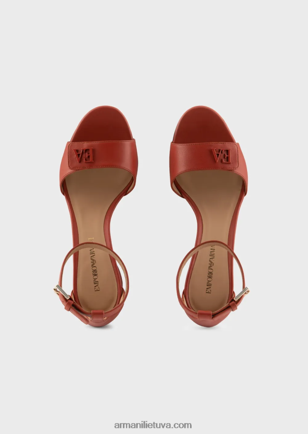 moterys rudas Armani Nappa odos sandalai su kulnais su ea logotipu 02482X514