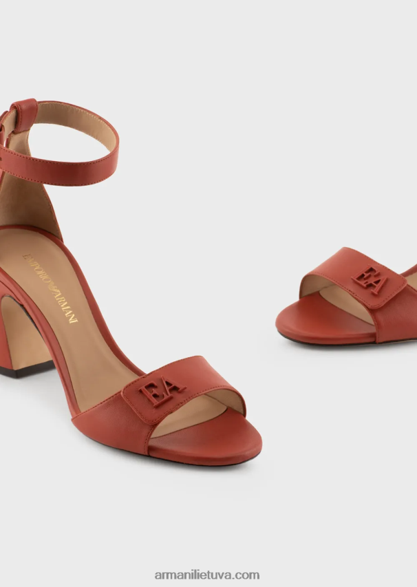 moterys rudas Armani Nappa odos sandalai su kulnais su ea logotipu 02482X514