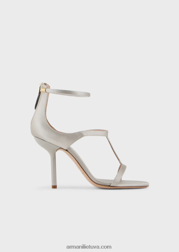 moterys šviesiai pilka Armani satino t-sandalai su aukštakulniais 02482X521