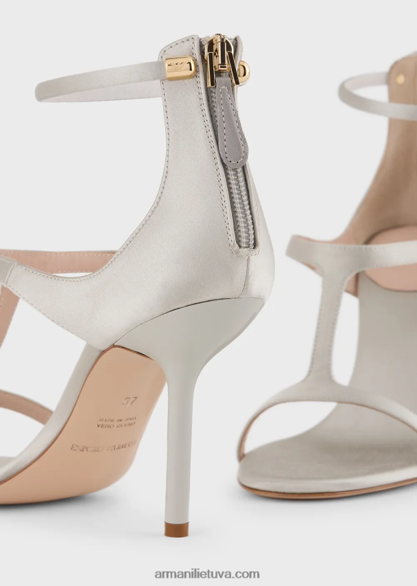 moterys šviesiai pilka Armani satino t-sandalai su aukštakulniais 02482X521