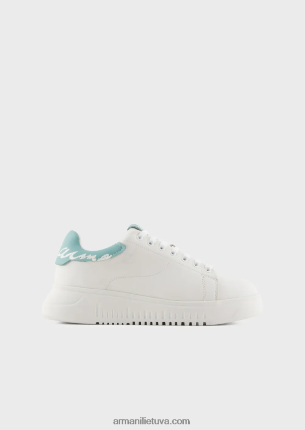 moterys baltas Armani Nappa odiniai sportbačiai su logotipu nugaroje 02482X554