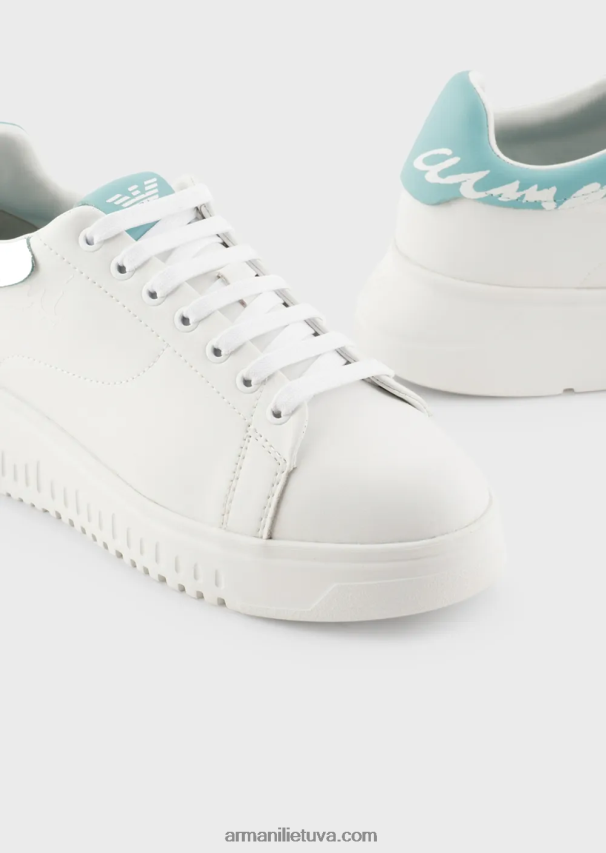 moterys baltas Armani Nappa odiniai sportbačiai su logotipu nugaroje 02482X554