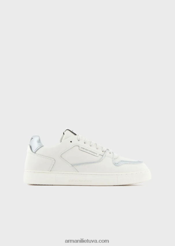 moterys baltas Armani margaspalviai odiniai sportbačiai 02482X547