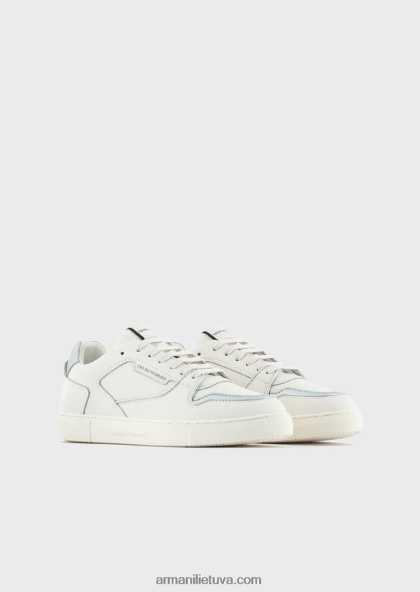 moterys baltas Armani margaspalviai odiniai sportbačiai 02482X547