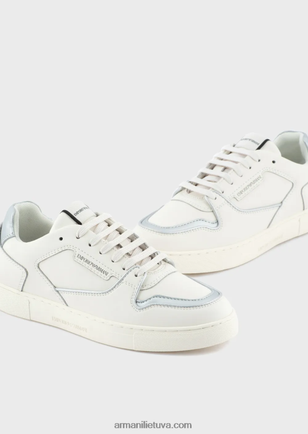 moterys baltas Armani margaspalviai odiniai sportbačiai 02482X547