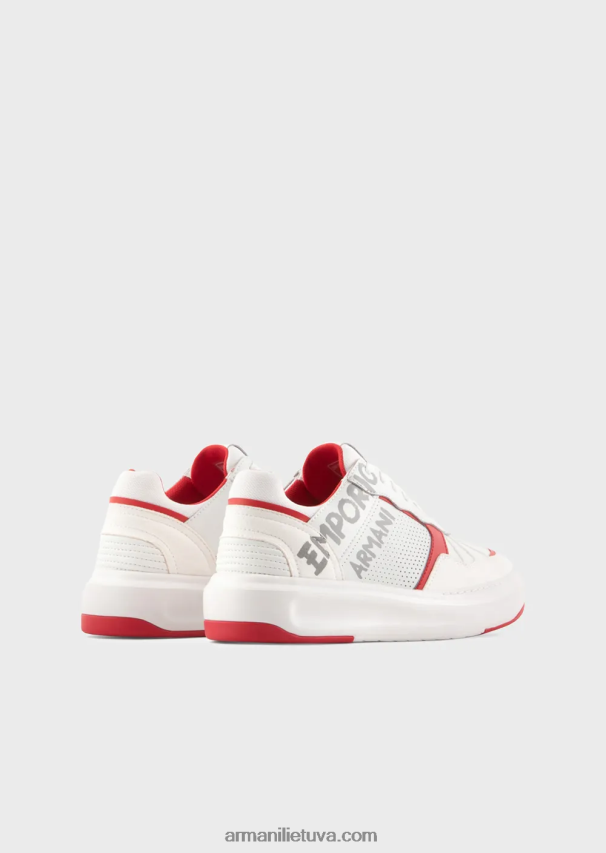 moterys baltas Armani odiniai ir nailoniniai sportbačiai su brushstroke logotipu 02482X570