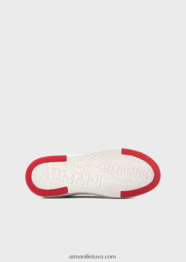 moterys baltas Armani odiniai ir nailoniniai sportbačiai su brushstroke logotipu 02482X570